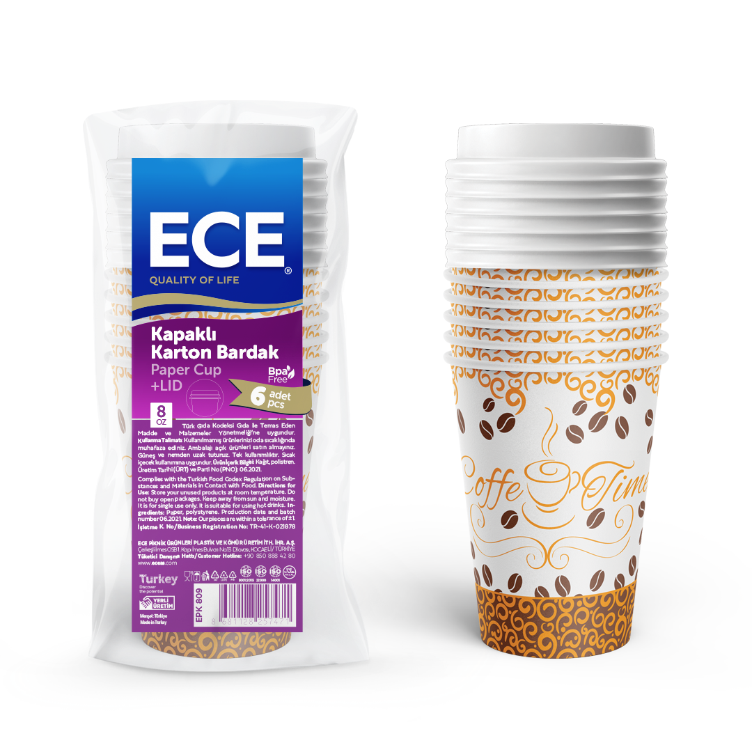 6 картонных стаканчиков с крышками 8 унций