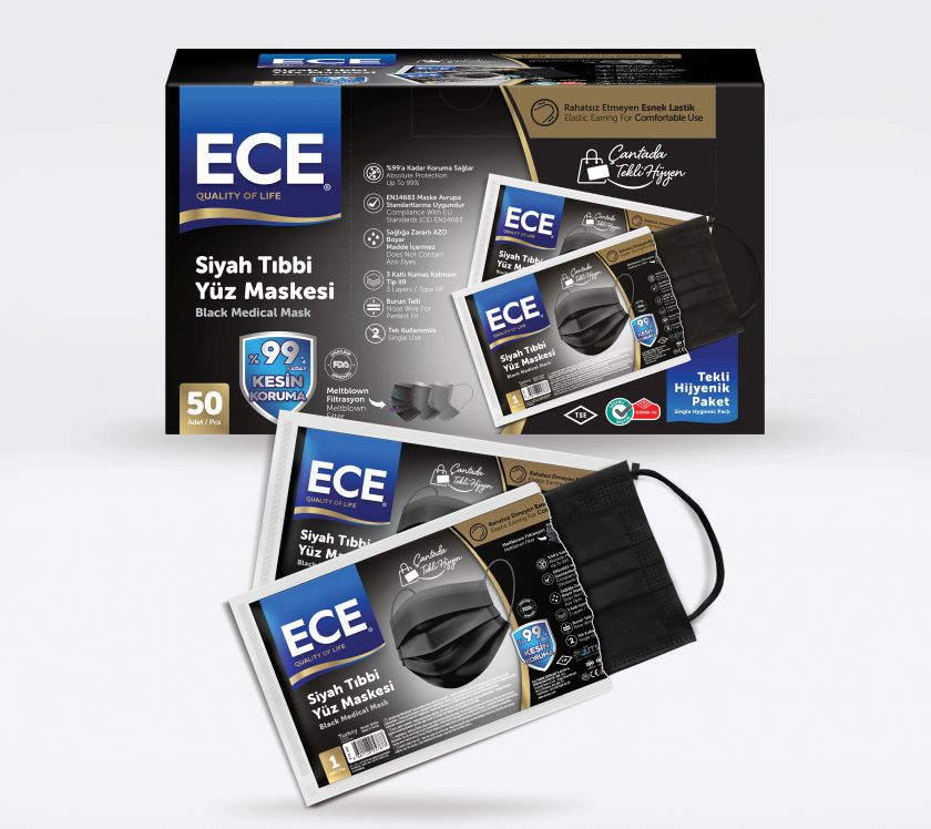Siyah Tıbbi Yüz Maskesi - Tekli Ambalaj